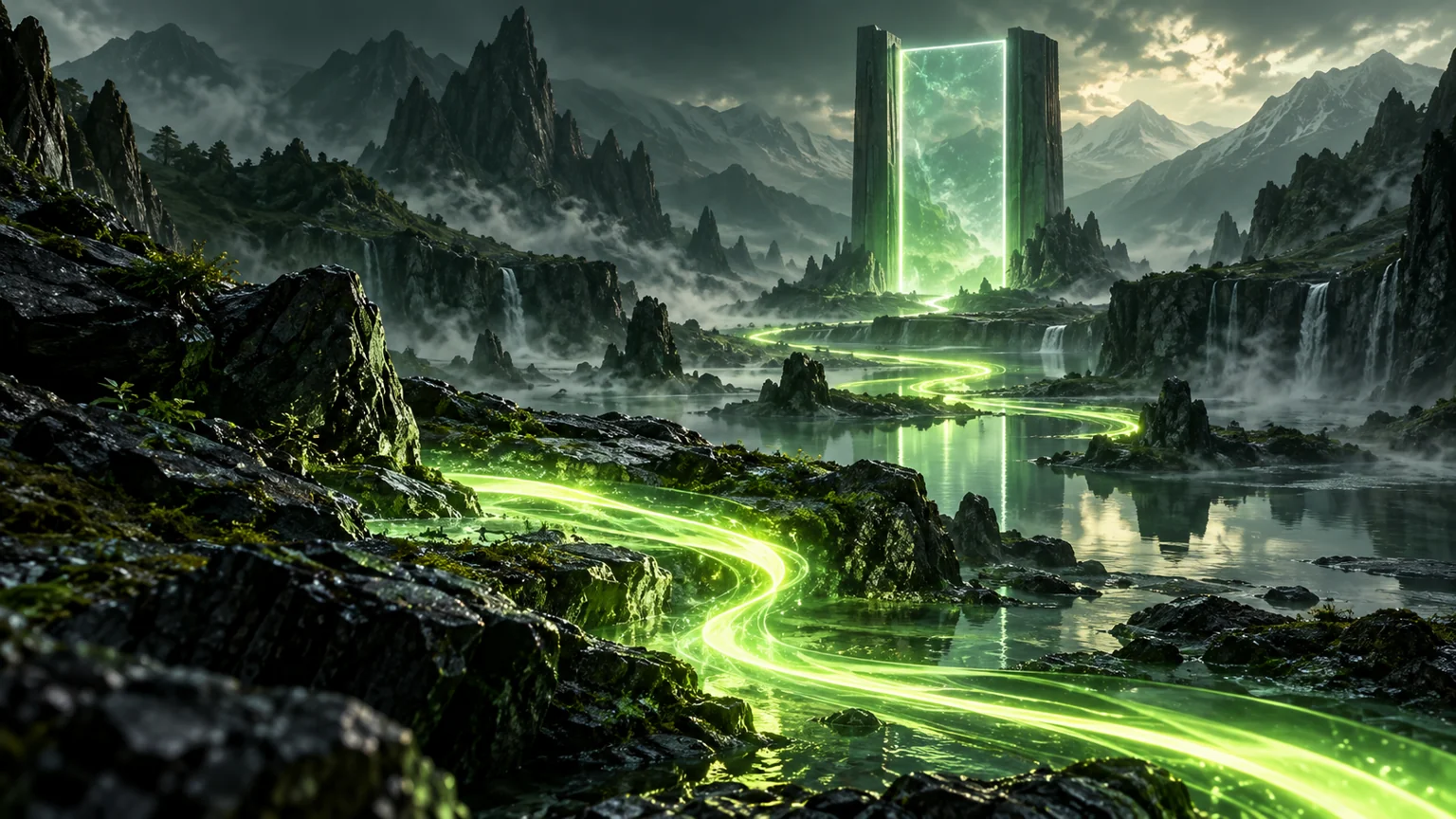 Glowing river in an imagined landscape, ready to remix in the media lab